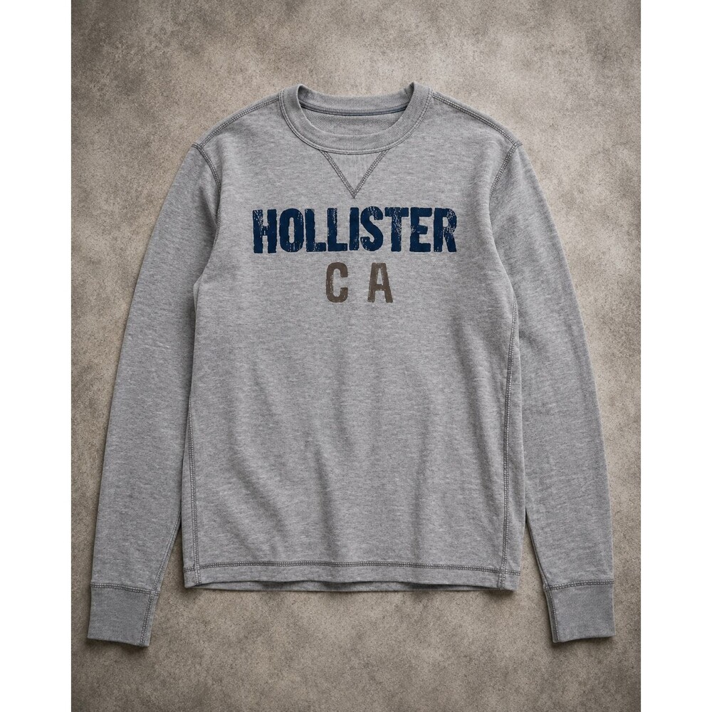 Y2K Hollister Thermal Shirt Mens Medium Gray Waffle Knit Long Sleeve CA Logo